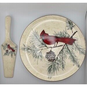 Vintage Gourmet Delights Cardinal 11" Cake Plate & Server Set #23401, EUC